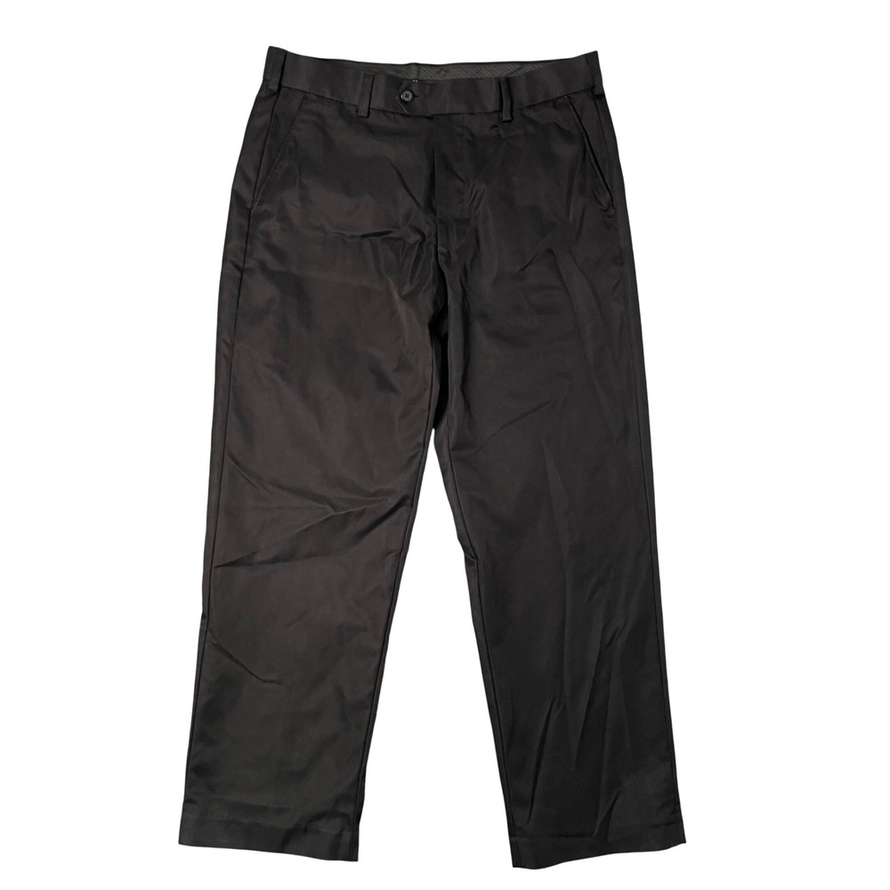 George Mens Black Flat Front Dress Pants Straight Leg Trousers 34x28.5 GM07425